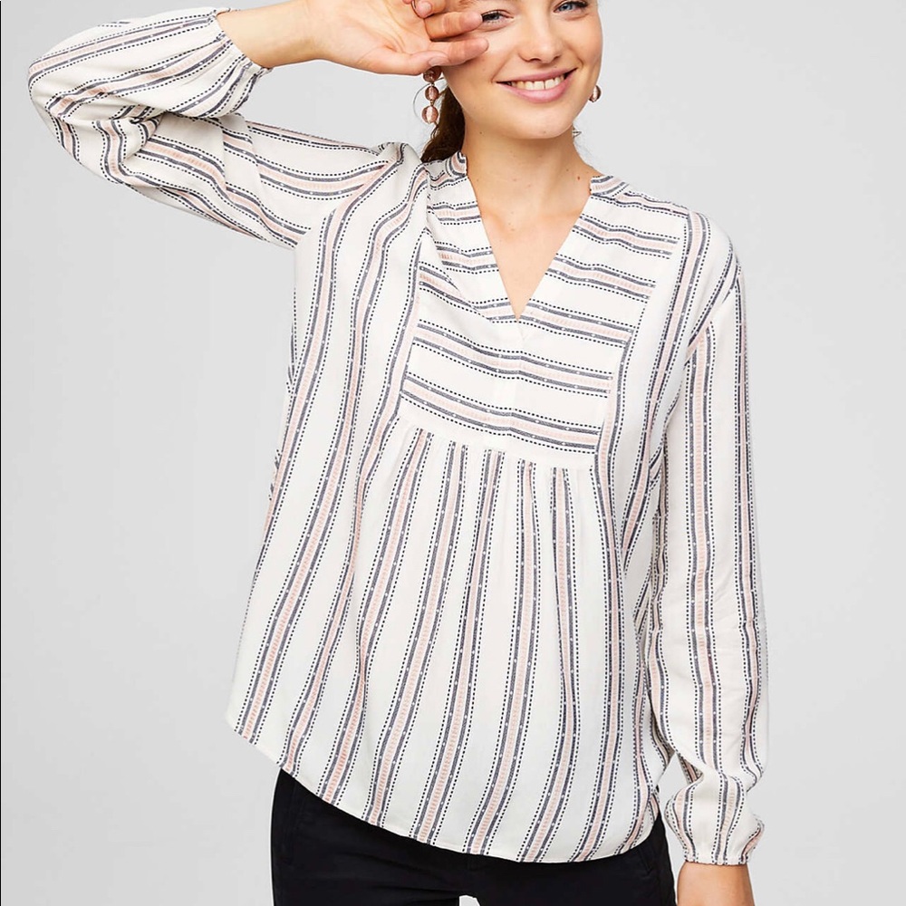 LOFT striped V Neck Blouse